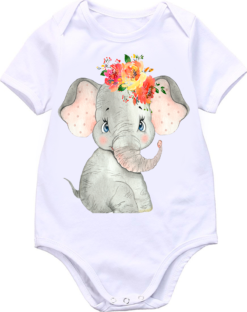 Short Sleeve White Baby Bodyvest with Animal Print (Select Animal)