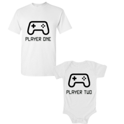 Pic-a-Tee T-shirt Adult & Babygrow with Player 1 & 2