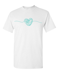 Pic-a-Tee White Shirt with Squiggly heart teal print